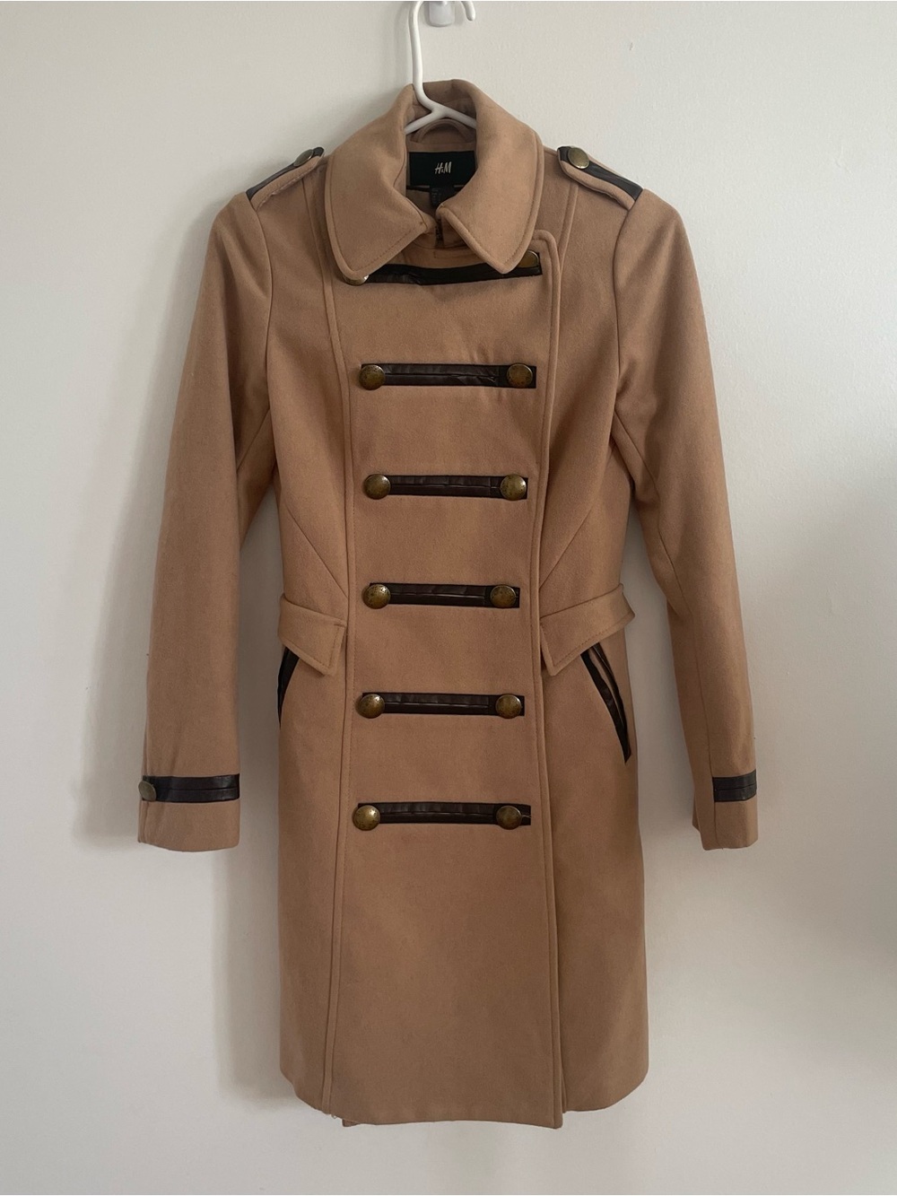H&M Camel Military-Style Double-Breasted  Coat